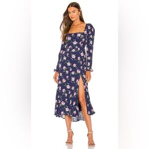 NWT Sau Lee navy blue floral Marianne midi dress